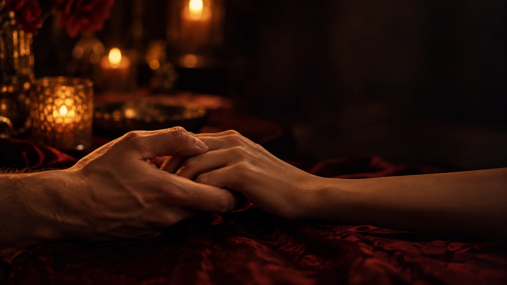 Manos entrelazadas con velas, amor que vuelve